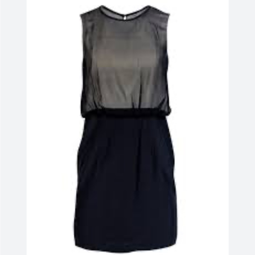 Tibi Black and Cream Silk Sleeveless Sheer Overlay Mini Dress Size 6 new